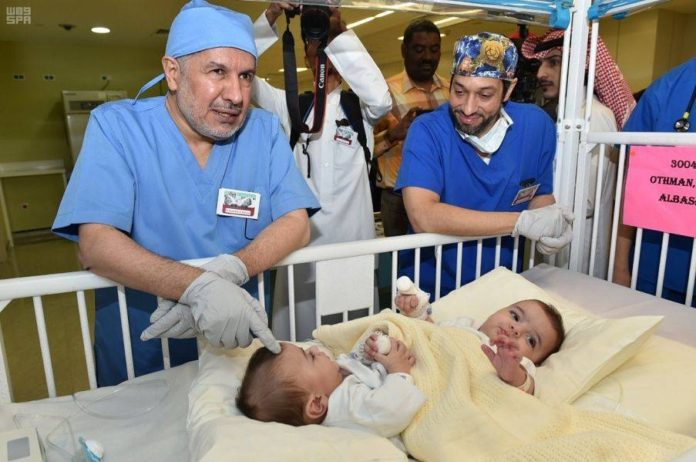 Dr. Abdullah Al-Rabeeah prior to the complex operation to separate the Libyan conjoined twins at King Abdulaziz Medical City (KAMC) on Thursday in Riyadh.